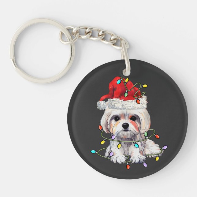 Malteser Hund Weihnachten, maltesischer Hund Schlüsselanhänger (Vorderseite)