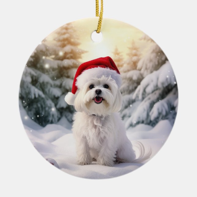Malteser Hund Weihnachts-Keepake Keramik Ornament (Vorne)