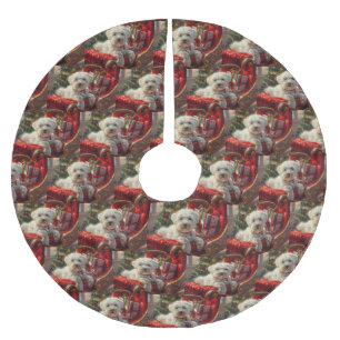 Malteser Hund Weihnachtsfest Polyester Weihnachtsbaumdecke