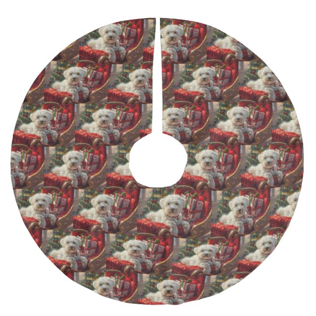 Malteser Hund Weihnachtsfest Polyester Weihnachtsbaumdecke (Vorderseite)