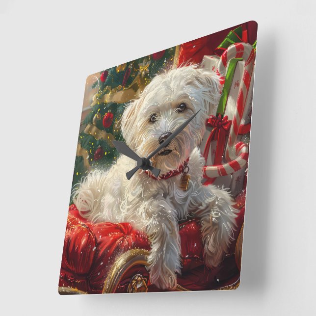 Malteser Hund Weihnachtsfest Quadratische Wanduhr (Winkel)