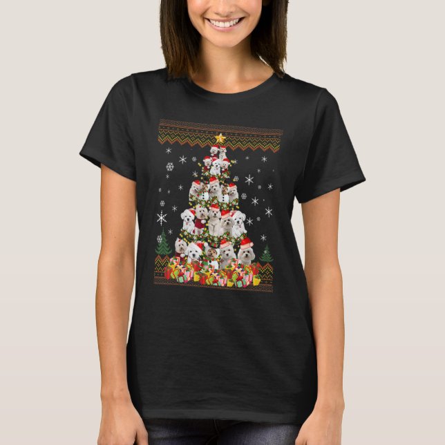 Malteser Hund Weihnachtslicht Ugly Christmas Sweet T-Shirt (Vorderseite)