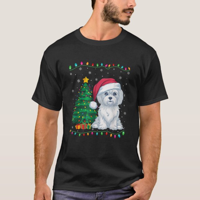 Malteser Hund Weihnachtsmannmütze Männer Frauen Ki T-Shirt (Vorderseite)