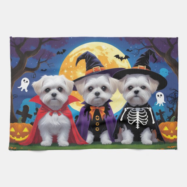 Malteser Hunde Pumpkin Halloween Funny Geschirrtuch (Horizontal)