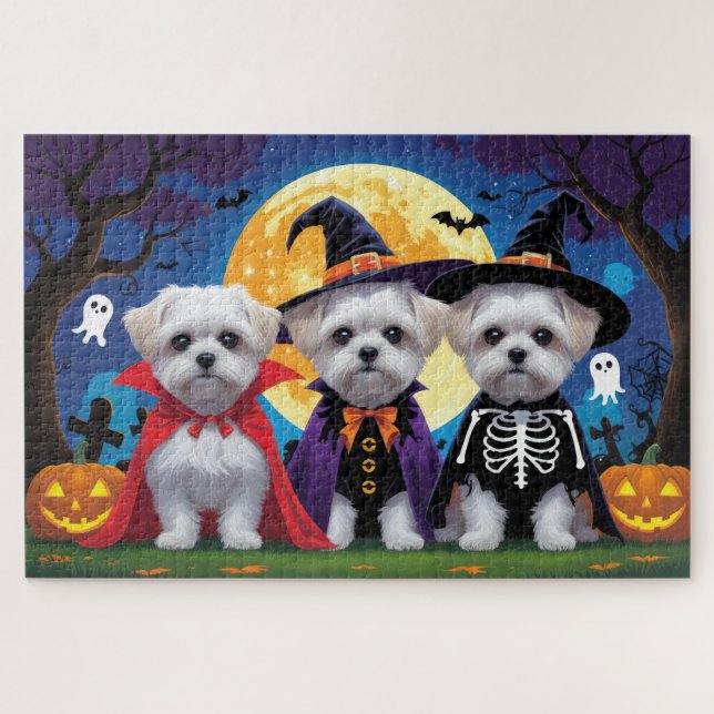 Malteser Hunde Pumpkin Halloween Funny Puzzle (Horizontal)
