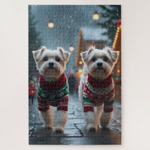 Malteser Hunde Weihnachten Schnee Feiertag Puzzle