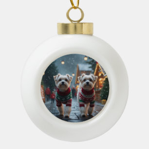 Malteser Hunde Weihnachten Schnee Urlaub Keramik Kugel-Ornament
