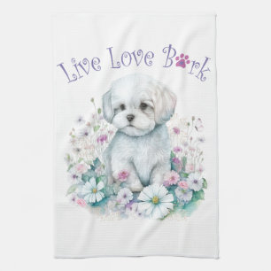 Malteser-Hundemutter-Blumen Geschirrtuch