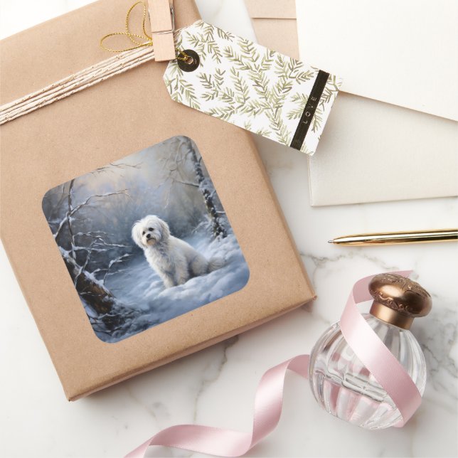 Malteser lassen Schnee Weihnachten Quadratischer Aufkleber (Schenken)