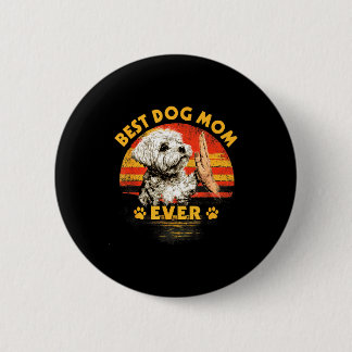 Malteser-Mutter Retro-Sonnenuntergang lustiger Hun Button