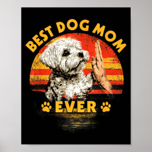 Malteser-Mutter Retro-Sonnenuntergang lustiger Hun Poster