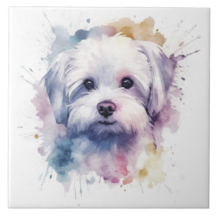 Malteser Terrier Wasserfarben Hund Haustier Fliese