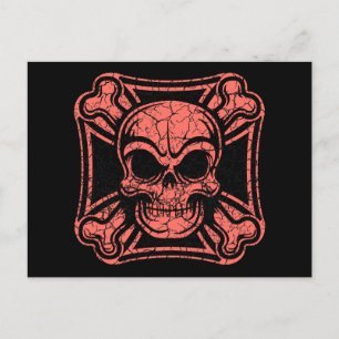 Malteser Totenkopf & Kreuzknochen -rot Postkarte
