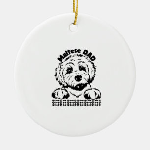 Malteser-Vater Schwarz-Weiß-Design Malteser-Hund Keramik Ornament