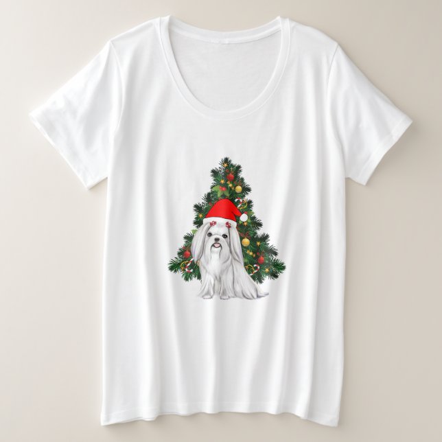 Malteser Weihnachten, maltesischer Hund mit Weihna Große Größe T-Shirt (Design vorne)