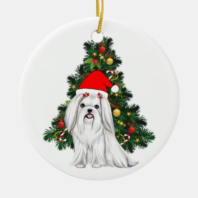 Malteser Weihnachten, maltesischer Hund mit Weihna Keramik Ornament (Vorne)