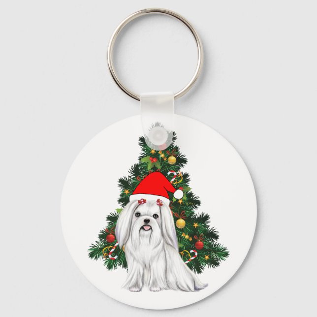 Malteser Weihnachten, maltesischer Hund mit Weihna Schlüsselanhänger (Vorderseite)
