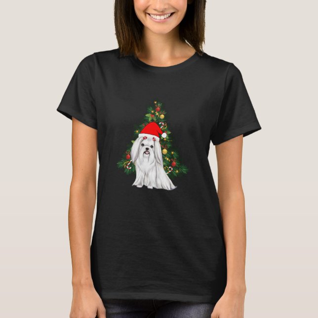 Malteser Weihnachten, maltesischer Hund mit Weihna T-Shirt (Vorderseite)