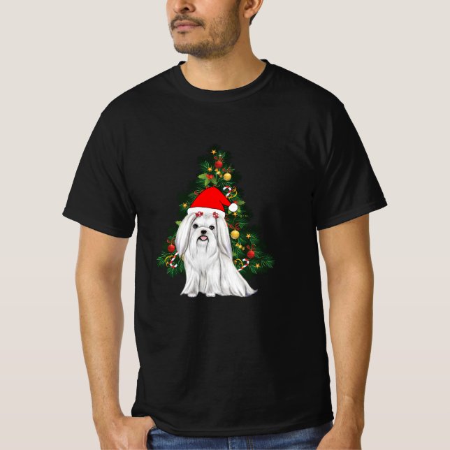Malteser Weihnachten, maltesischer Hund mit Weihna T-Shirt (Vorderseite)