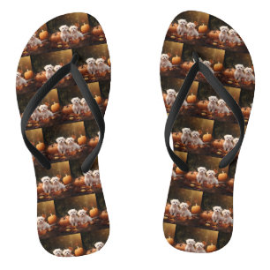 Malteser Welpe Herbstfreude Kürbis  Flip Flops