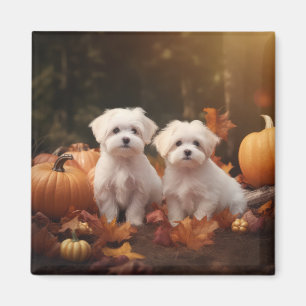 Malteser Welpe Herbstfreude Kürbis Magnet