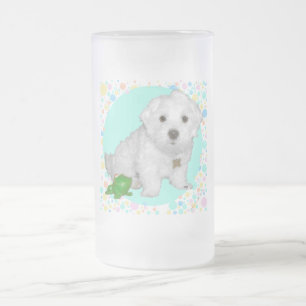 Malteser Welpe mit Blasen Mattglas Bierglas