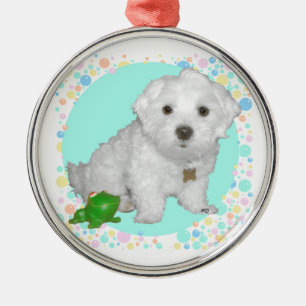 Malteser Welpe mit Blasen Silbernes Ornament