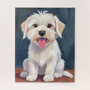 Malteser-Welpe Weiße-Hund-Malerei Puzzle
