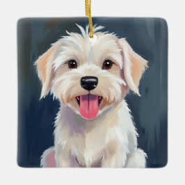 Malteser Welpe | Weißer Hund Gemälde Keramikornament