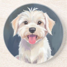 Malteser Welpe | Weißer Hund Malerei Getränkeuntersetzer