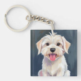 Malteser Welpe | Weißer Hund Malerei Schlüsselanhänger