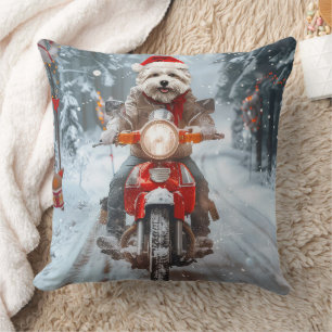 Malteserhund fährt Motorrad Weihnachten Kissen