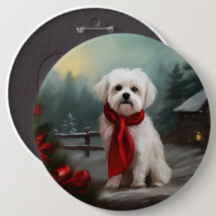 Malteserhund im Schnee Weihnachten Button