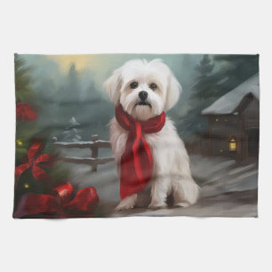 Malteserhund im Schnee Weihnachten Geschirrtuch