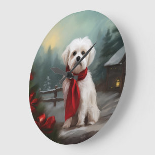 Malteserhund im Schnee Weihnachten Große Wanduhr