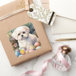 Malteserhund mit Ostereiern Feiertag Quadratischer Aufkleber