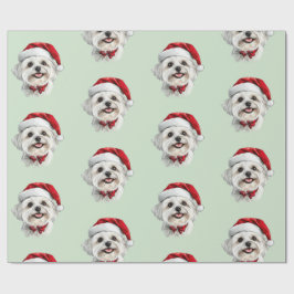 Malteserhund mit Weihnachtsmannmütze Geschenkpapier