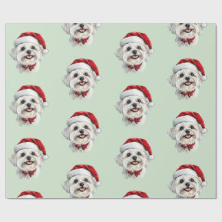 Malteserhund mit Weihnachtsmannmütze Geschenkpapier