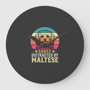 Malteserhund Retro-Sonnenuntergang abgelenkt Große Wanduhr