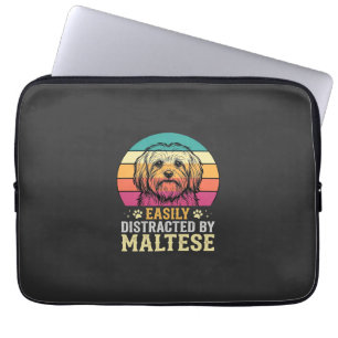 Malteserhund Retro-Sonnenuntergang abgelenkt Laptopschutzhülle