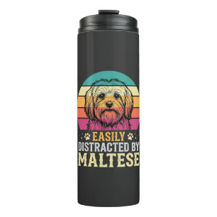 Malteserhund Retro-Sonnenuntergang abgelenkt Thermosbecher