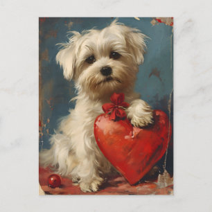 Malteserhund Valentinstag im Vintage-Stil Postkarte