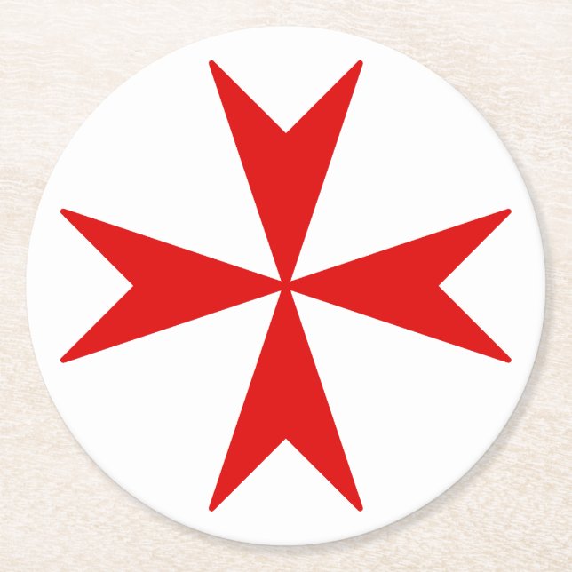 Malteserkreuz (rot) runder pappuntersetzer (Vorderseite)