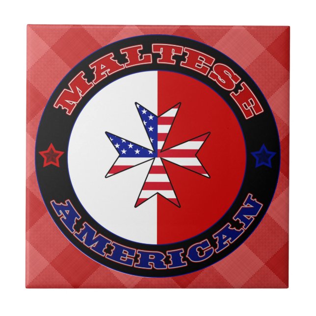 Maltesisch-amerikanische Cross-Ensign Keramik Tile Fliese (Vorderseite)