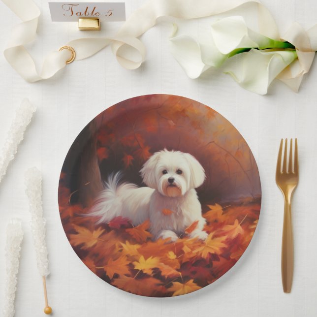 Maltesisch im Herbst Leaves Fall Inspiriert Pappteller (Hochzeit)