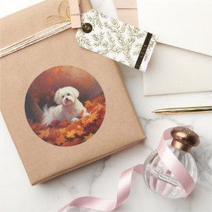 Maltesisch im Herbst Leaves Fall Inspiriert Runder Aufkleber