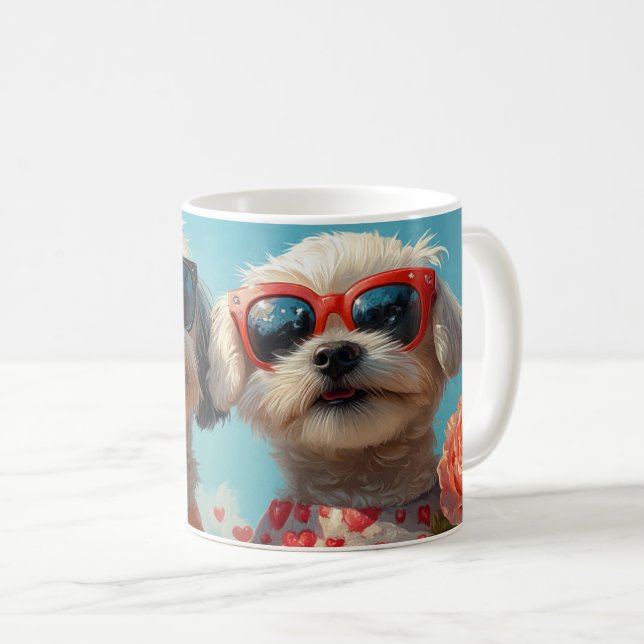 Maltesisch mit Herz-Rose Valentinstag Kaffeetasse (VorderseiteRechts)