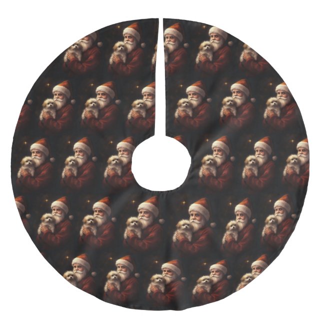 Maltesisch mit Weihnachtsmann Weihnachten Polyester Weihnachtsbaumdecke (Vorderseite)