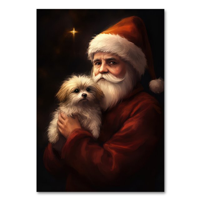 Maltesisch mit Weihnachtsmann Weihnachten Tischnummer (Vorderseite)