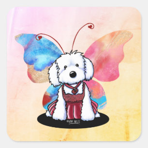 Maltesische Butterfly KiniArt Quadratischer Aufkleber